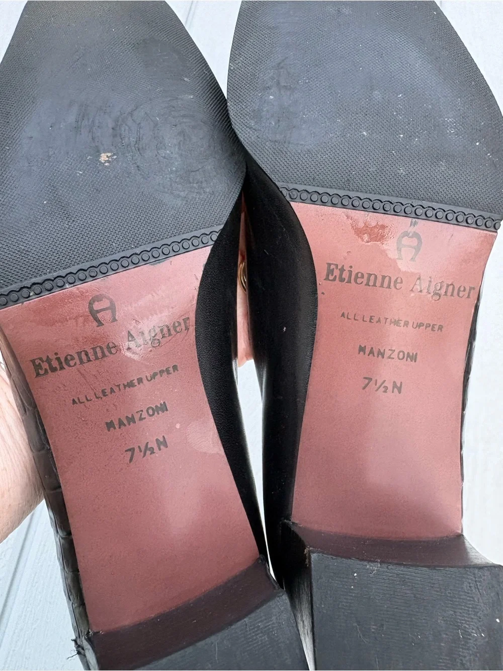 VTG Etienne Aigner Leather Pumps Black Leather Block Heels Womens 7.5 Office